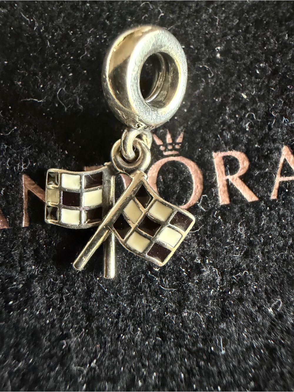 Authentic Pandora Finish Line Checkered Flag Charm Enamel Silver